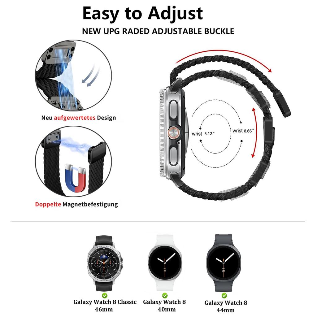 Magnetic Nylon Braided Strap for Samsung Galaxy Watch 8 44mm 40mm Smartwatch Bracelet Band for Galaxy Watch 8 Classic Watchband