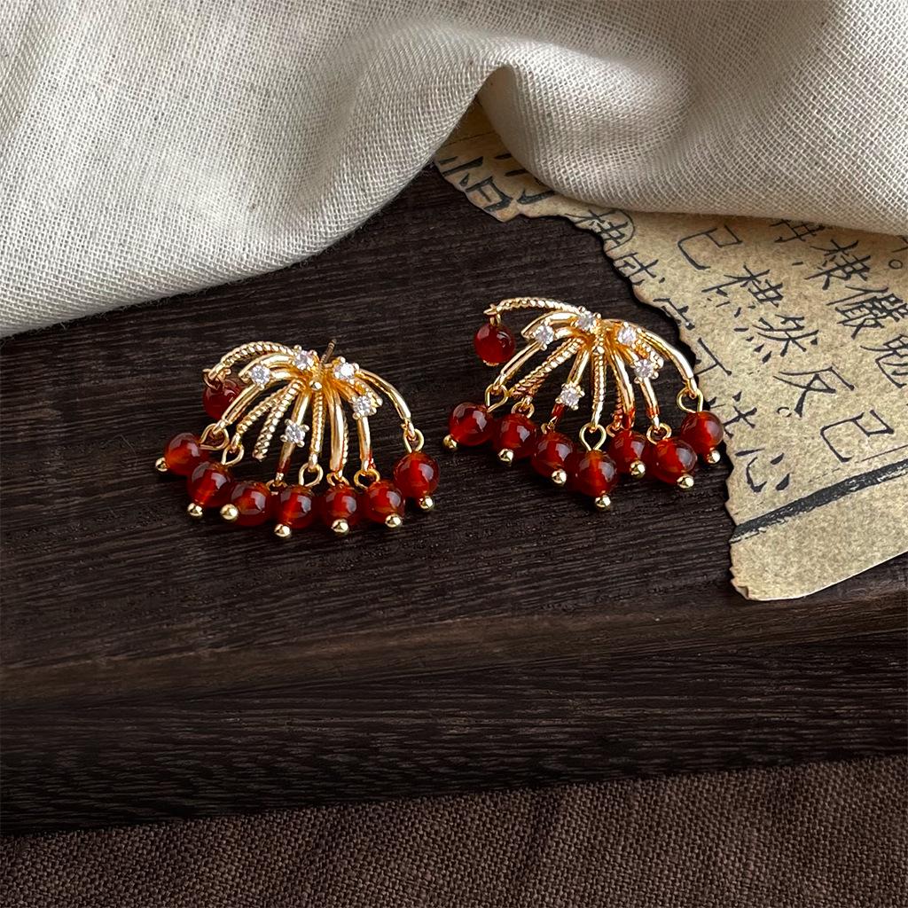 Ретро серьги с кисточками из красного агата: Роскошный китайский дворцовый стиль