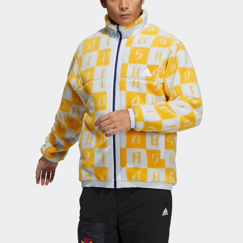 Adidas Спортивная стильная ретро-куртка с воротником-стойкой и застежкой-молнией, двусторонняя флисовая куртка для мужчин, светло-голубая, белая H39242