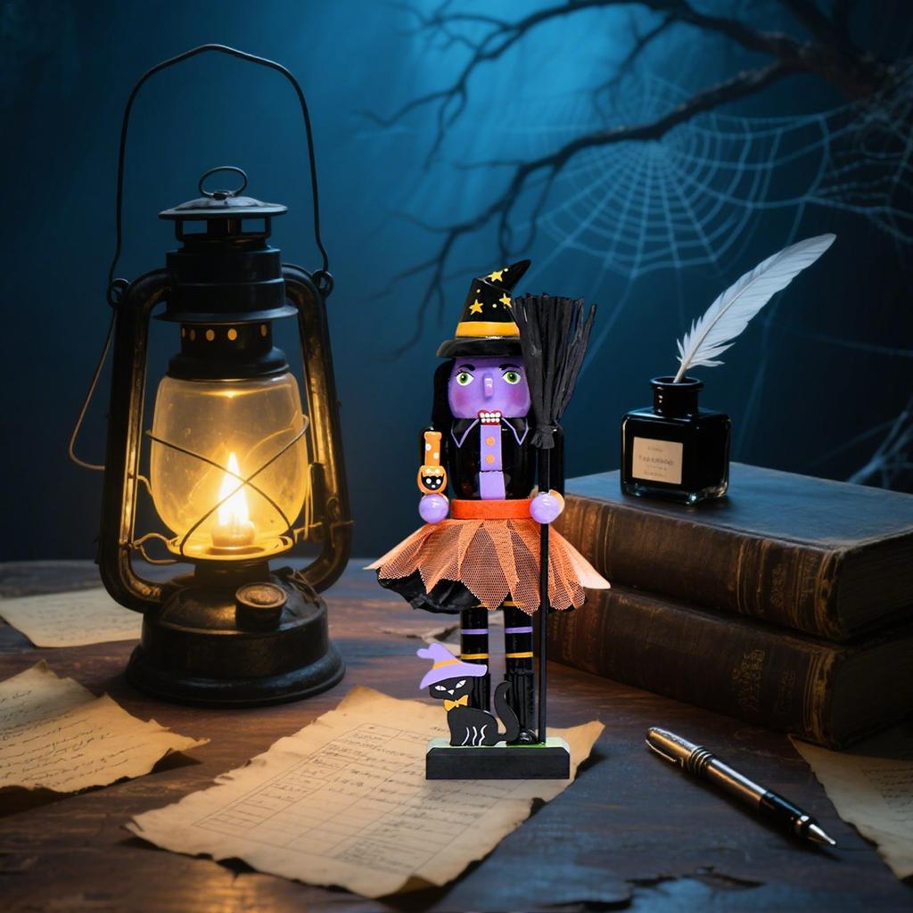 Halloween Nutcracker Soldier Figurine Model Wooden Handpainted Collectible Decoration for Shelf Table Centerpiece Mantel Display