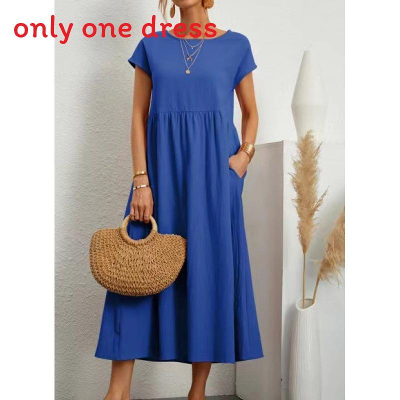 Minimalist Cotton Linen Dress With Pockets For Spring Casual Wear