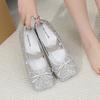 Fashion Bling Bling Bowtie Flats Women Square Toe Elastic Band Ballerina Shoes Woman Glitter Bow Moccasins Designer Zapatillas De Mujer