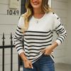 Women's Casual Fashion Comfortable Round Neck Pullover Contrast Color Striped Long Sleeve Street Trend Knitted Sweater