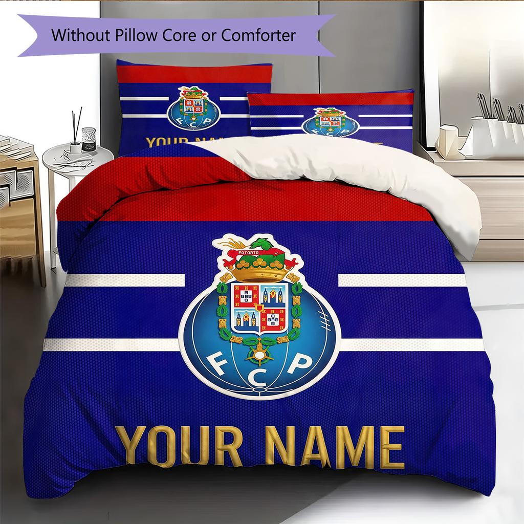 Custom Name Futebol Clube do Porto2 Pattern Bedding Quilt Set Home Decoration Gift (1 * duvet cover + 2 * pillowcase without core)