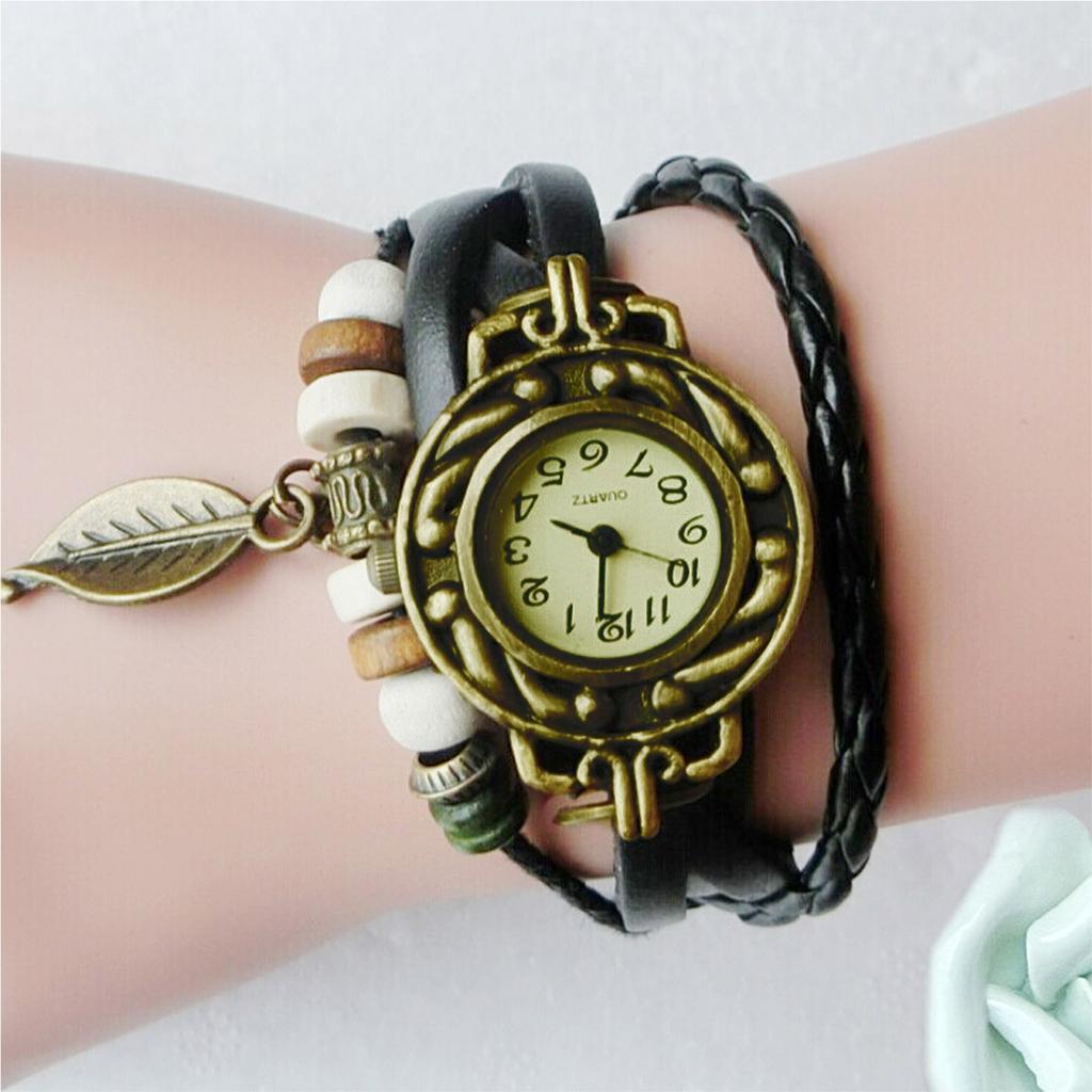 Hot Sale Vintage Leather Watch New Arrival Wrap Around Bracelet Watch Bronze Detail Precise Stylish Retro Compact Wristwatch