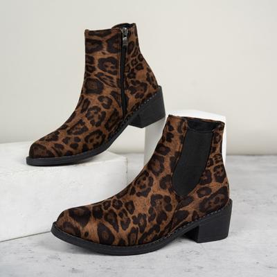 Женские леопардовые ботинки Chelsea Snow Ankle Boots Brand High Heels Shoes Winter 2025 Trend Goth Party Casual Cozy Chunky Botas Mujer