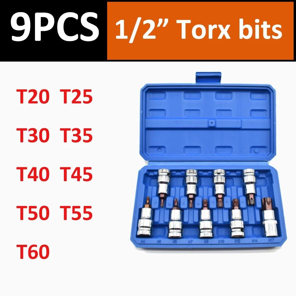 Torx Screwdriver Bit 1/2inch Socket Bits Adapter T20 T25 T30 T40 T45 T50 T55 T60 T70 Torx Socket Adapter For Ratchet Wrenches