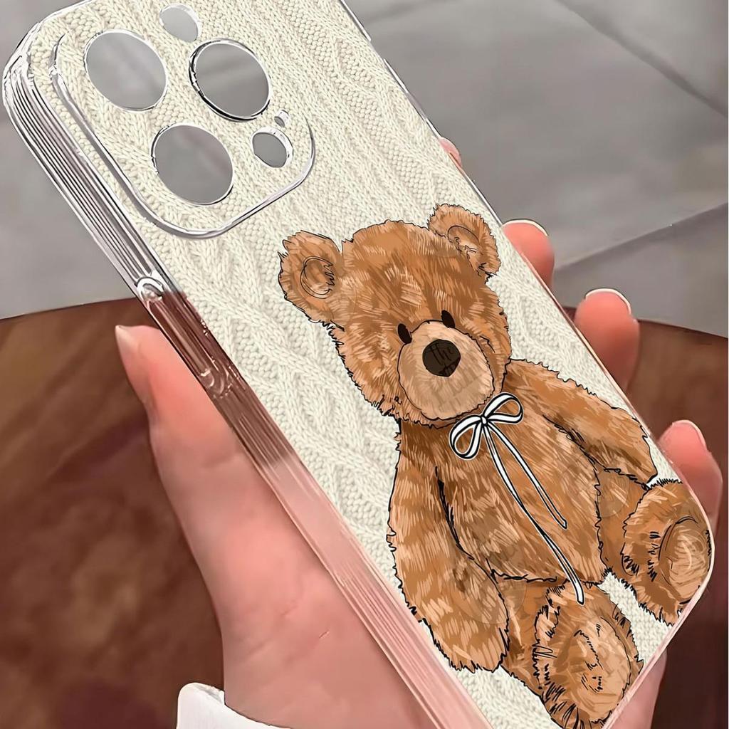 Мультяшный медведь Прозрачный противоударный чехол для iPhone 14/15/16/17 Pro Max
