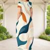 Женское платье макси свободного кроя с круглым вырезом, короткими рукавами, абстрактным принтом и боковыми карманами, большого размера