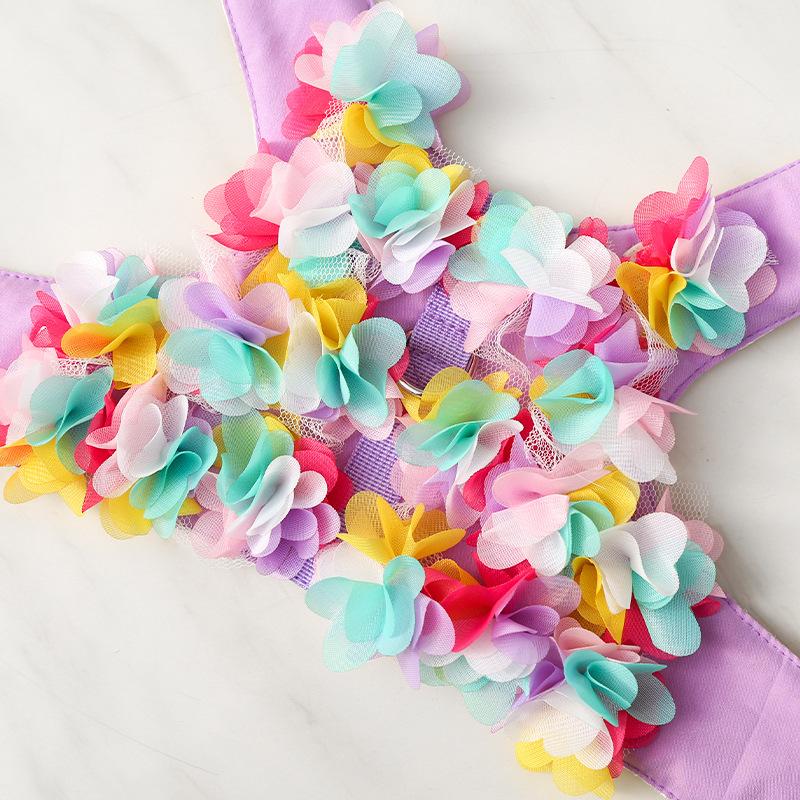 Маленькая и средняя собака, кошка, одежда для домашних животных, нагрудная шлейка, буксир с цветком, Тедди Бишон, поводок для прогулок, принадлежности для собак