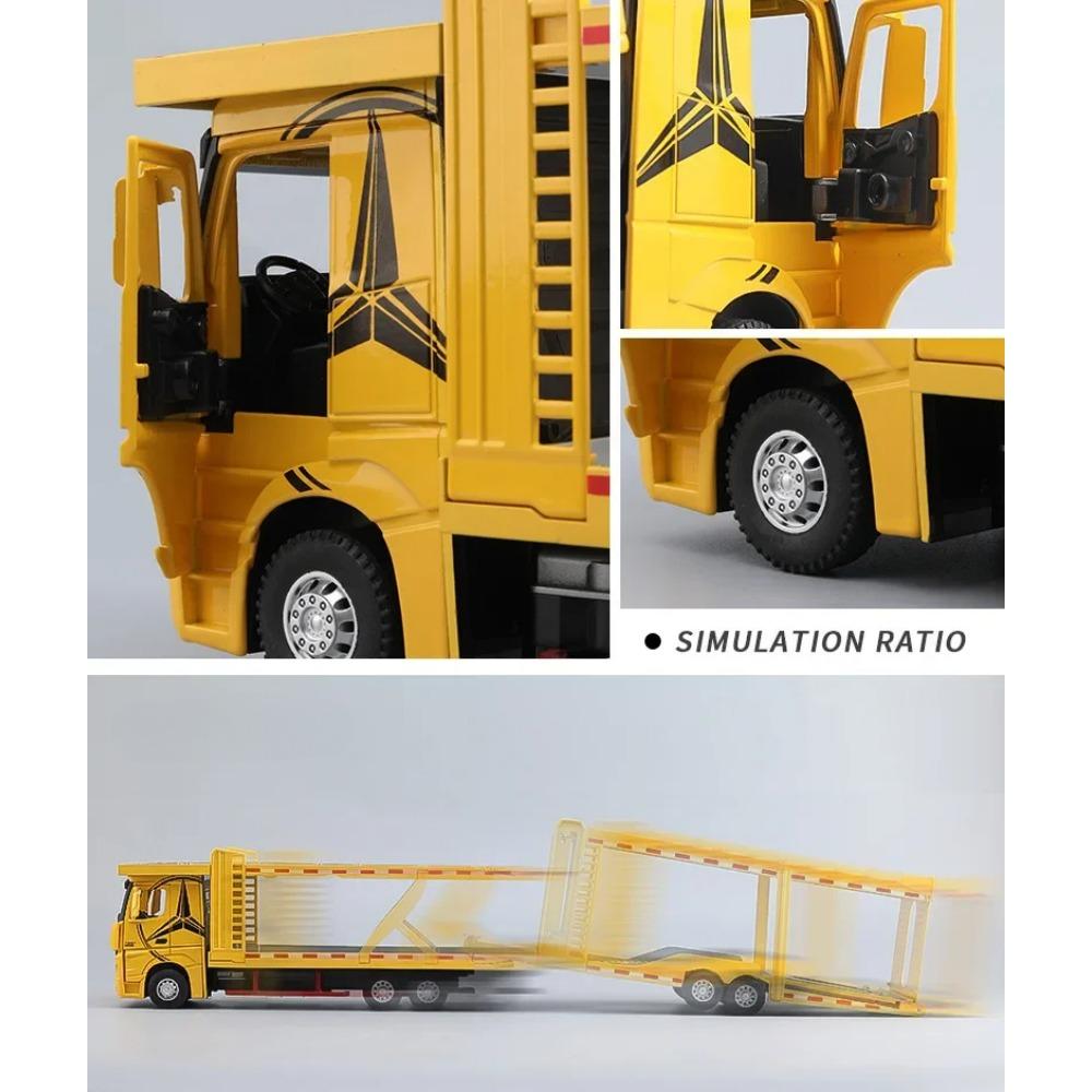 1/24 Mercedes Benz Double Decker Flatbed Transport Vehicle Alloy Diecast Metal Car Model Sound and Light Science Education Series