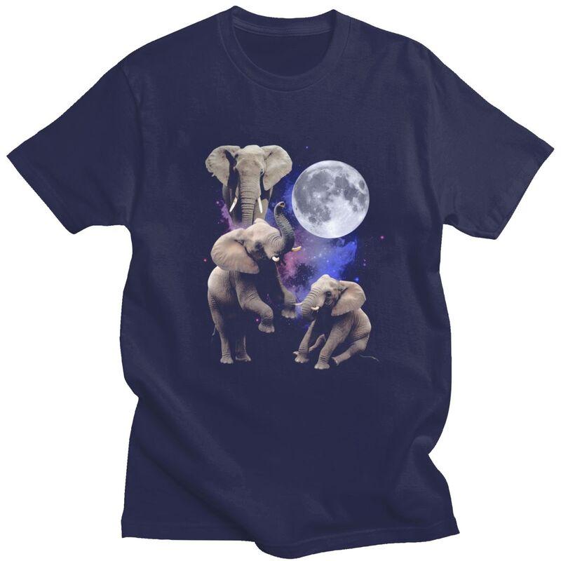 Unisex Three Moon Elephants T Shirt Summer Short Sleeve Pure Cotton Colthing Leisure Novelty Creative Graphics Tee Tops