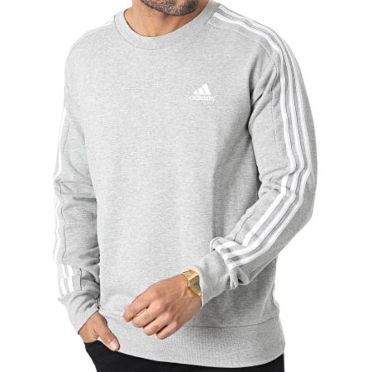 adidas Свитшот Essentials French Terry 3-Stripes, средний серый, меланжевый, для мужчин, уличная одежда IC9319