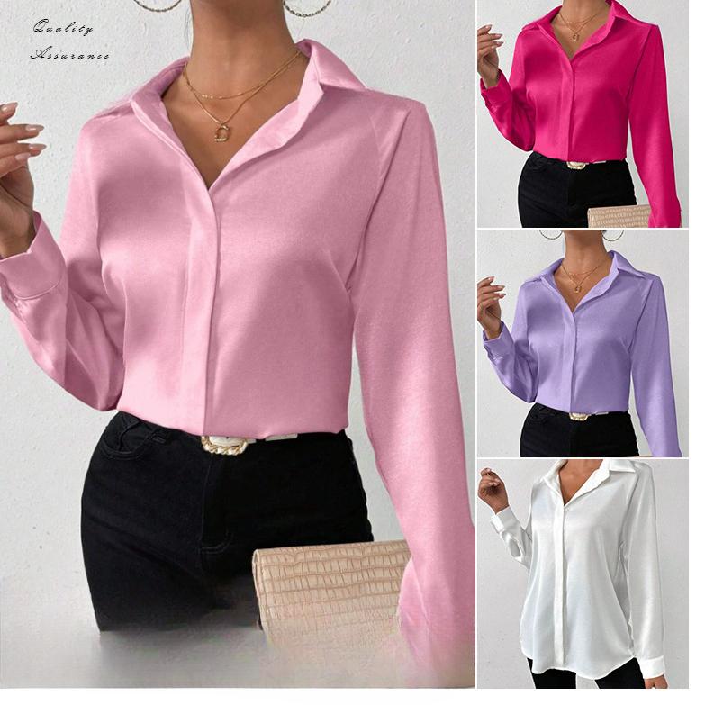 Рубашка с длинными рукавами из искусственного шелка и атласа для женщин, весна/лето 2025 г.