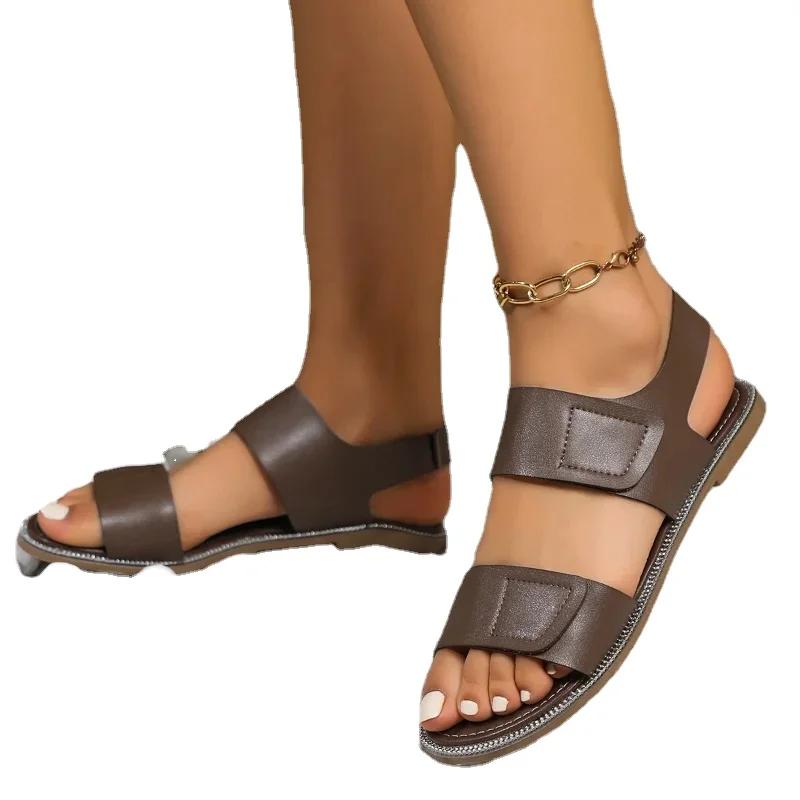Женские летние сандалии на плоской подошве, новые туфли с открытым носком, дизайнерские брендовые повседневные шлепанцы, женские модные пляжные тапочки для ходьбы, шлепанцы