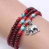 Ретро-шарм в виде слона, многослойный браслет из красного граната 6 мм, браслет из драгоценных камней