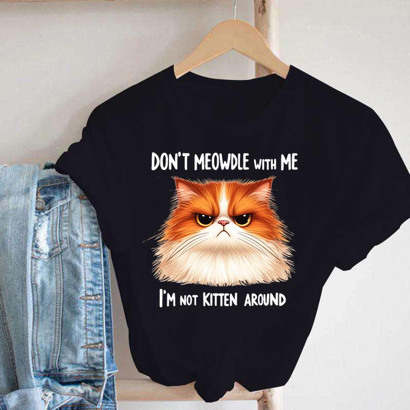 Кошка Не Мяукай Со Мной Я Не Котёнок Вокруг Печатные Футболки Женская Девочка Унисекс Повседневная Свободная Круглый Вырез