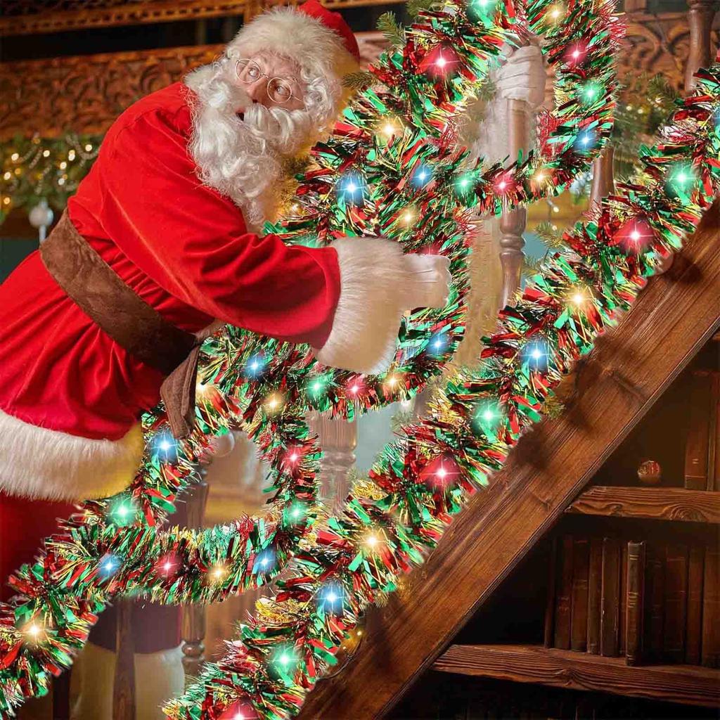 Зеленая рождественская гирлянда 16,4 фута Рождественская гирлянда с подсветкой 50 светодиодов Подвесная светящаяся рождественская гирлянда Рождественская гирлянда для украшения рождественской елки