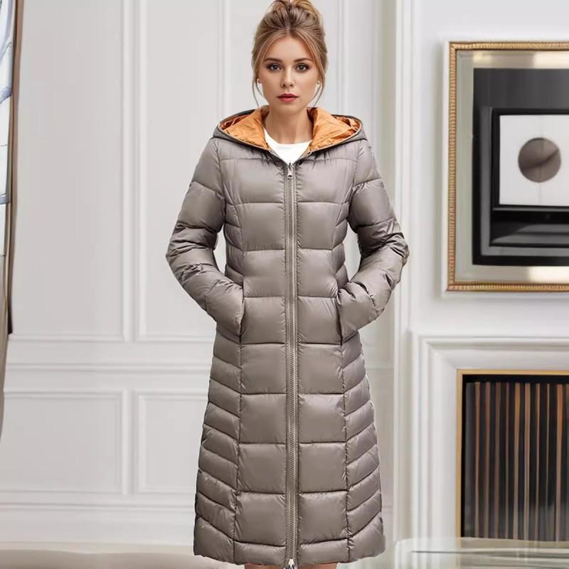 Womens Hooded Reversible Puffer Coat Long Warm Cotton-Padded Jacket Casual Winter Outerwear