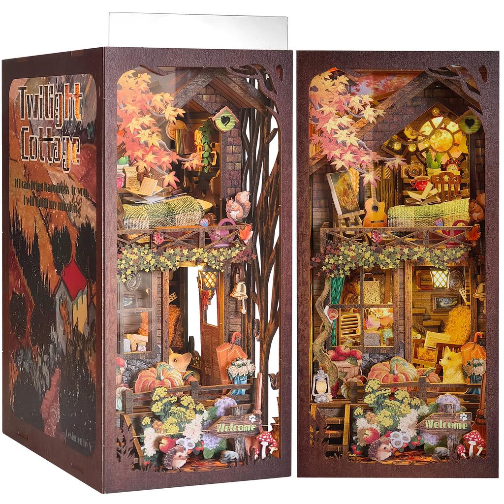 Book Nook Kit My Home Family Puppy DIY 3D Wooden Puzzle Bookshelf Insert Dollhouse Model Bookend Building Home Decoration Gifts