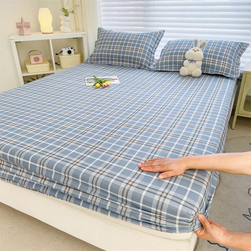Простыня на резинке Однопредметная Стиранный хлопок Нескользящая Матовая Наматрасник Защитник матраса для студенческого общежития