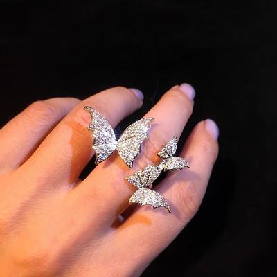 Кольца с открытием-бабочкой Регулируемые аксессуары для пальцев для женщин Блестящие кубические цирконы Коктейльная вечеринка Заявление Ювелирные изделия