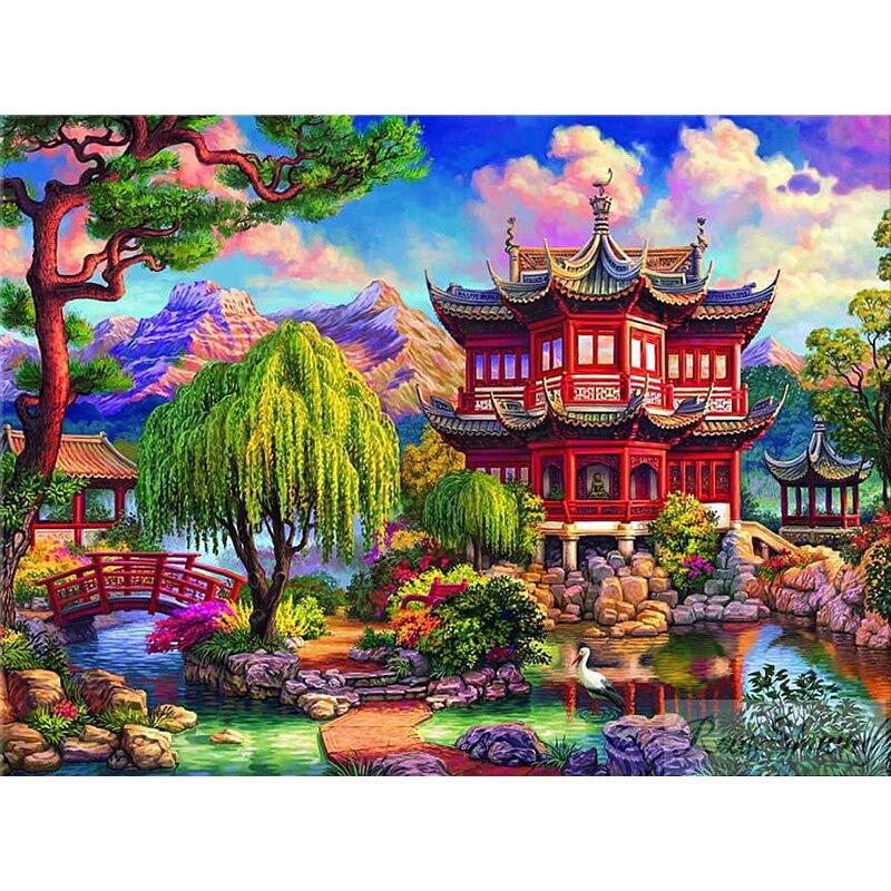 Новый 5D DIY Алмазная картина Пейзаж Деревня Алмазная вышивка Полный круглый дрель Пейзаж Вышивка крестом Ремесла Домашний декор