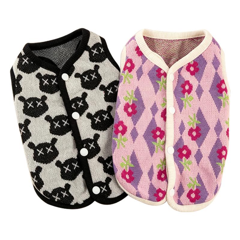 Pet puppy dog clothes autumn and winter teddy bichon schnauzer small dog cat jacket 11 wool sweater back open