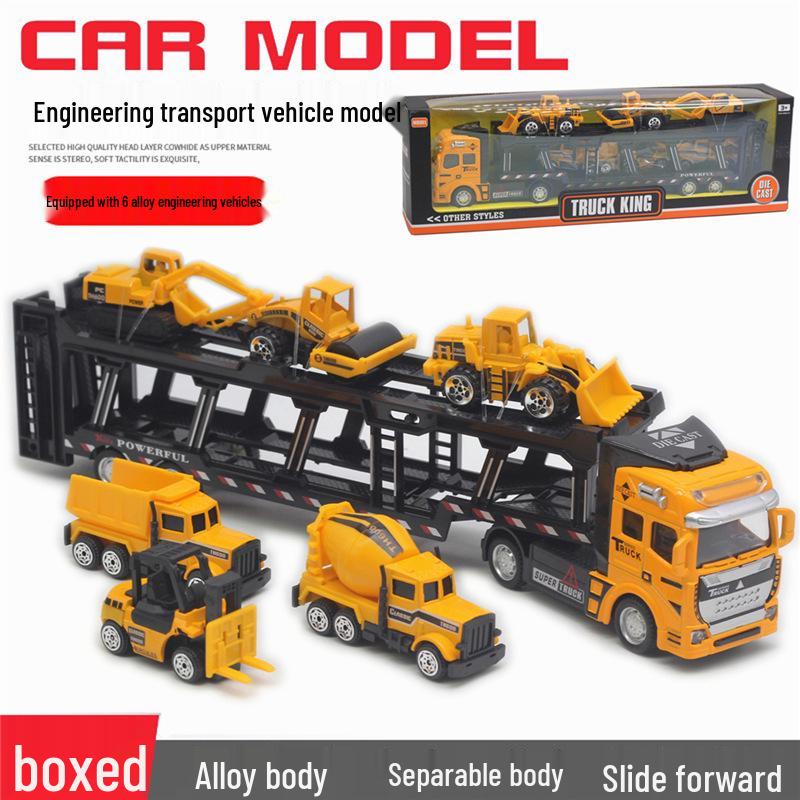 Children's Alloy Transport Toy: Pull-Back Fire Truck, Trailer, Tank & Excavator
