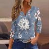 Женская модная повседневная футболка с v-образным вырезом и декоративными пуговицами, рукавом три четверти, с цветочным принтом, топ