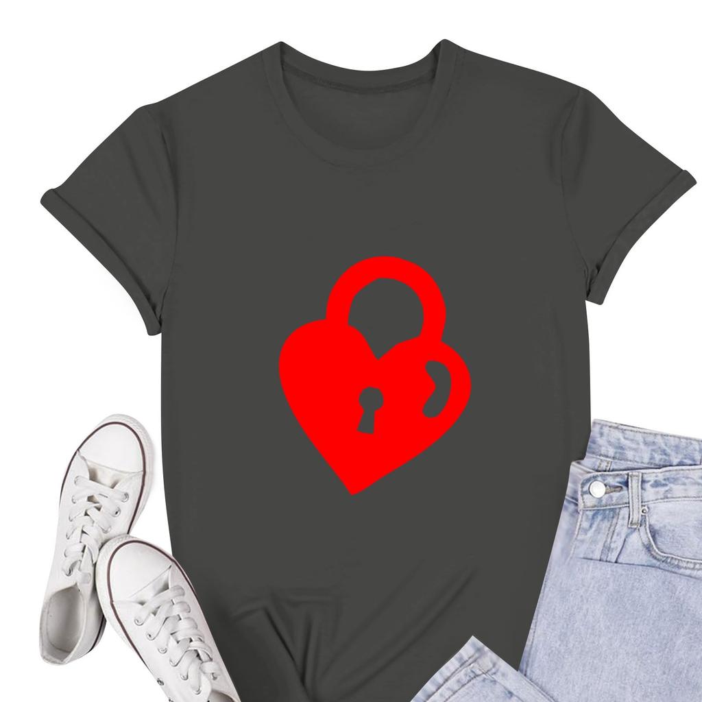 Женская повседневная футболка с круглым вырезом и коротким рукавом с принтом ко Дню святого Валентина