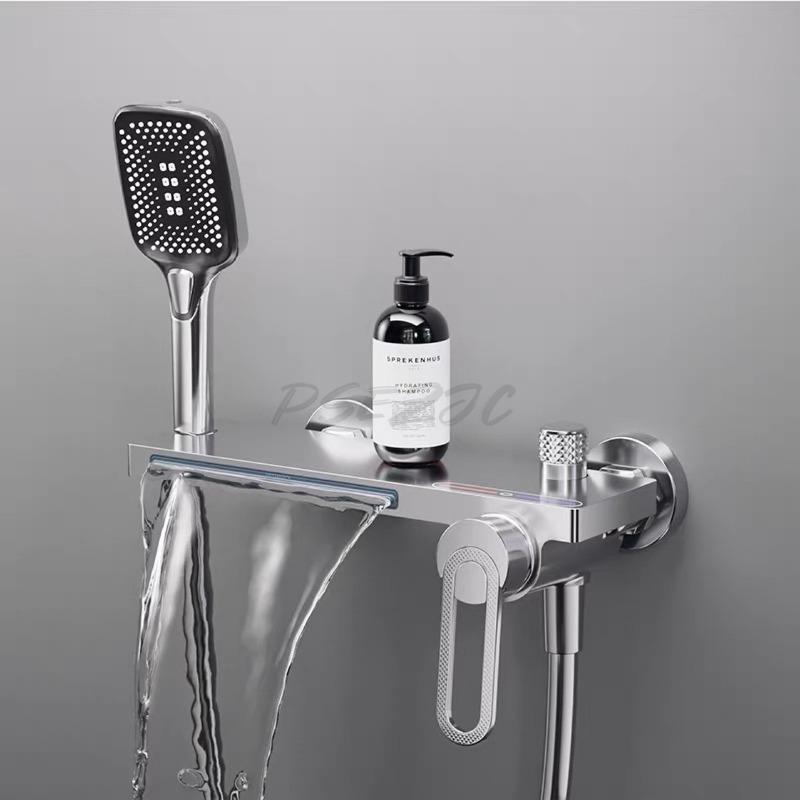 Bathtub Specific Faucet Hot and Cold Water Mixing Valve Wall Outlet Showerhead Set Bathroom Surface Mounted Shower Waterfall