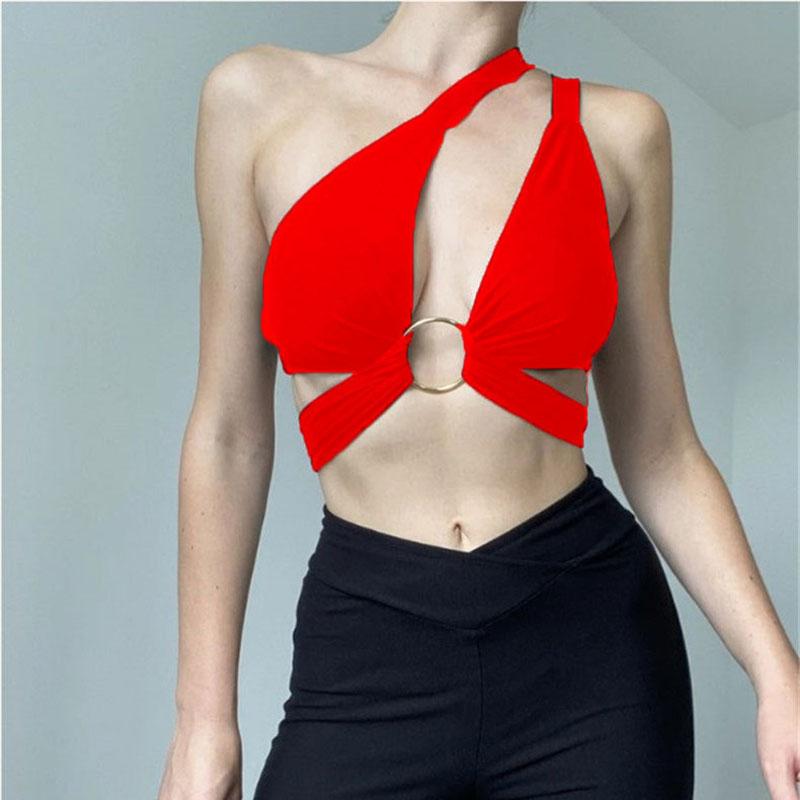 Nightclub Party Women Sexy Halter Hollow Crop Vest Slim Cross Bandage Tank Top