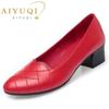 Women Office Shoes Genuine Leather Shallow Mouth Women Spring Shoes Mid-heel Middle-aged Mother Shoes Women