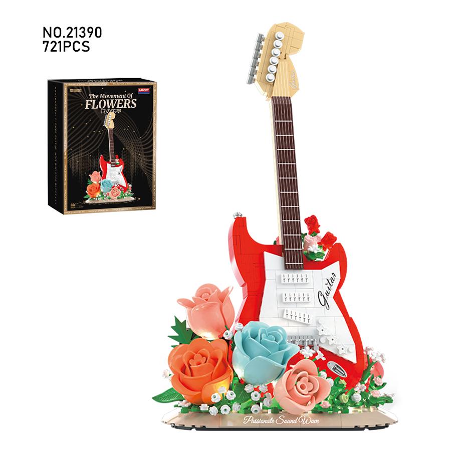 Пластиковые Цветы Электрогитара Укулеле Строительные Блоки Сборка Игрушки Для Детей Взрослых Настольное Украшение Подарки Предметы