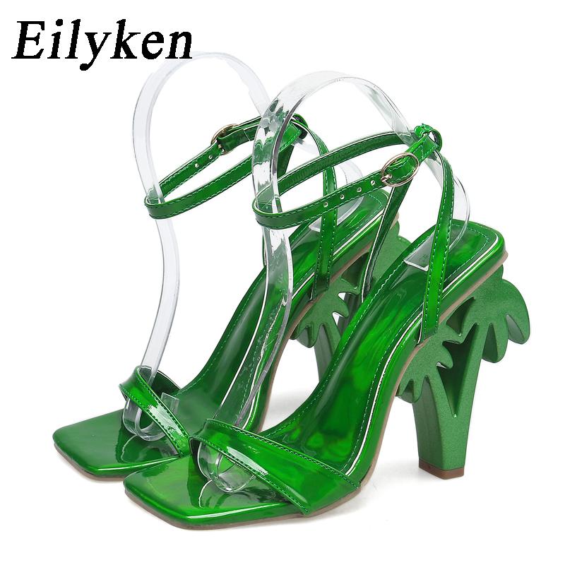 Fashion Eilyken Sexy Green Ankle Cross Strap Sandals Women Summer Fashion Open Toe Club Stripper Design Fretwork Heels Ladies Shoes