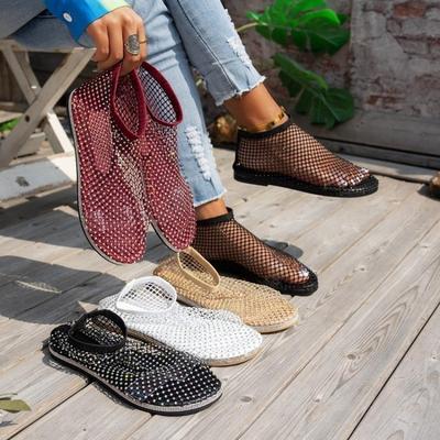 Женские летние модные босоножки-носки из сетки со стразами большого размера на высокой платформе