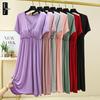Women's Summer Modal Loose V-Neck Nightdress - Short-Sleeve, Bra-Free, Large Size Pajamas