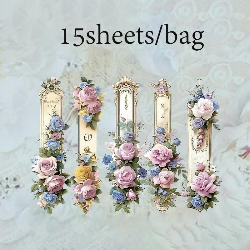 15 листов/пакет Цветочные длинные наклейки-полоски для творческого журнала, скрапбукинга, канцелярских товаров, планера, чехла для телефона, украшения для подарков