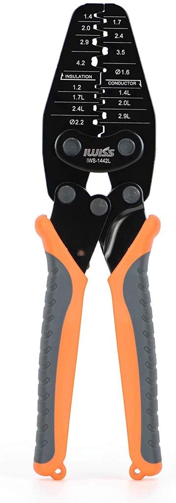 IWISS General-Purpose Crimping Pliers, Crimping Tool for Open Barrel Contacts, Stepped Dies with Thin Finish (For Small To Large Terminals) IWS-1442L