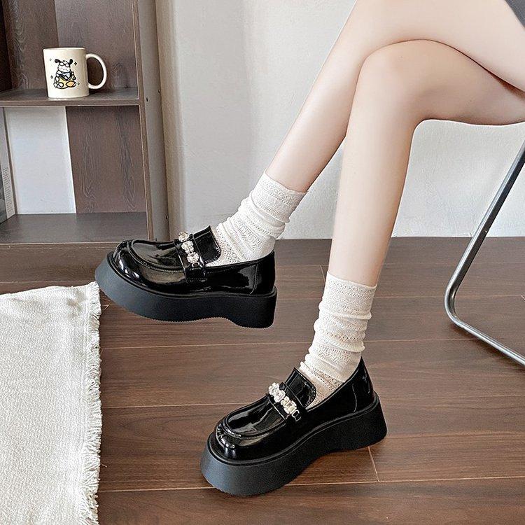 [Ushilai] Platform-soled Rhinestone Loafers Women's 2025 French Retro Fashion Casual Versatile Mary Jane Shoes
