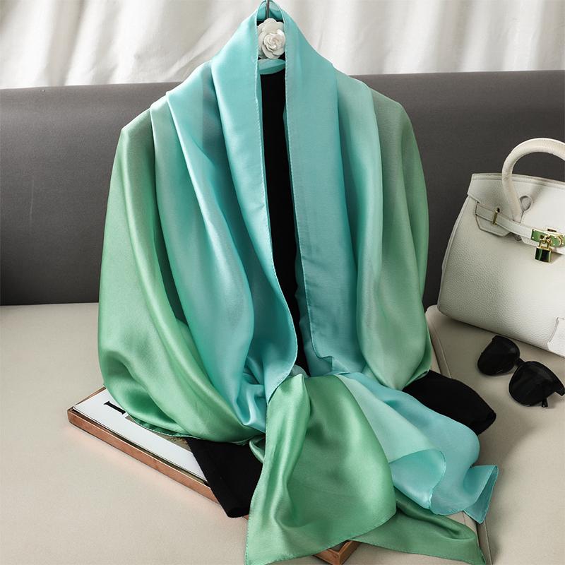 Casual Luxury Fashion Design Silk Scarf Women Gradient Color Shawl Scarves Smooth Soft Muffler Hair Wraps Hijab