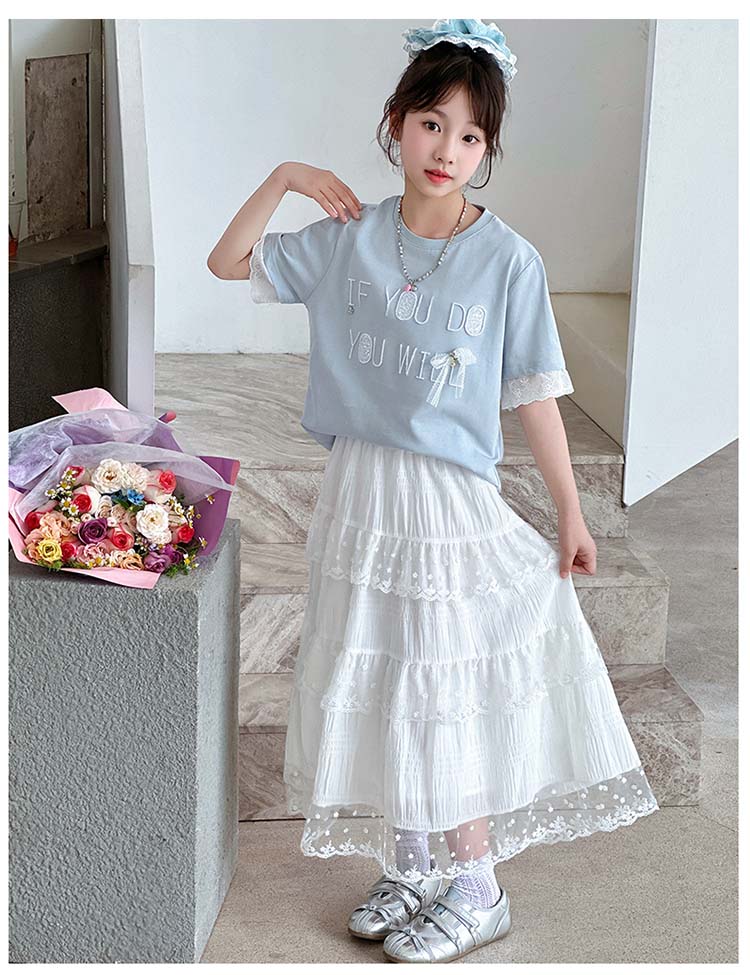 Girls' summer fashionable dress set, children's summer dress, girls' summer style lace dress set