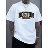 Мужская летняя модная повседневная футболка с коротким рукавом, свободного кроя, больших размеров, с принтом узора BOSTON, спортивная, с круглым вырезом.