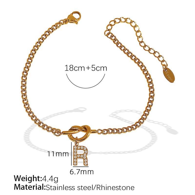 26 Alphabet Letter Bracelet With Rhinestone Accents Titanium Steel Chain Women Fashion OL Style Gold Tone