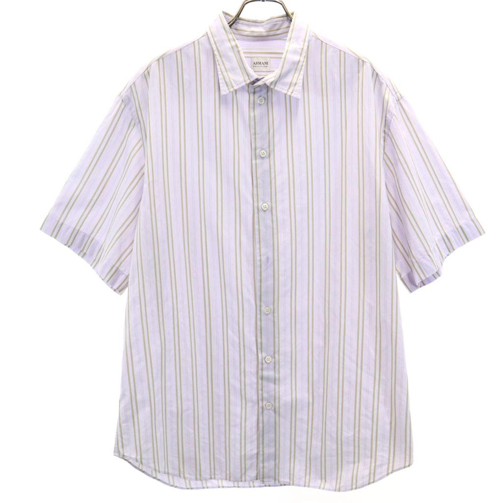 Armani Collezione Striped Pattern Short Sleeve Shirt XL Purple COLLEZIONI Men's Used