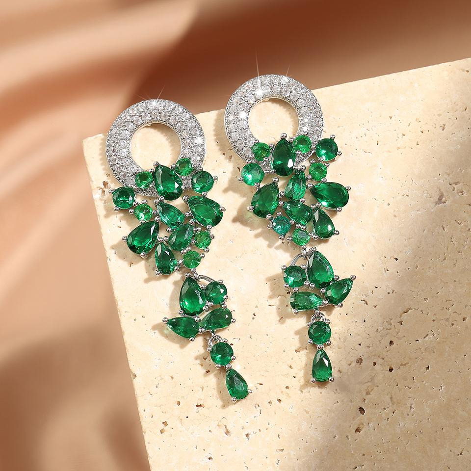 ZAKOL Vintage Sparkling Zircon Flower Dangle Earrings for Women Luxury Crystal CZ Bridal Long Earring Engagement Zircon Gift