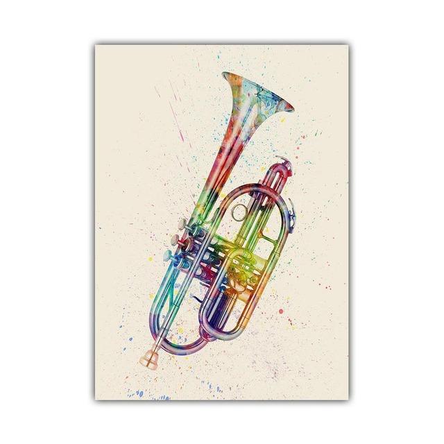 New Graffiti Art Musical Instrument Canvas Painting Wall Art Saxophone Guitar Violin Poster Living Room Home Decoration Mural No Frame