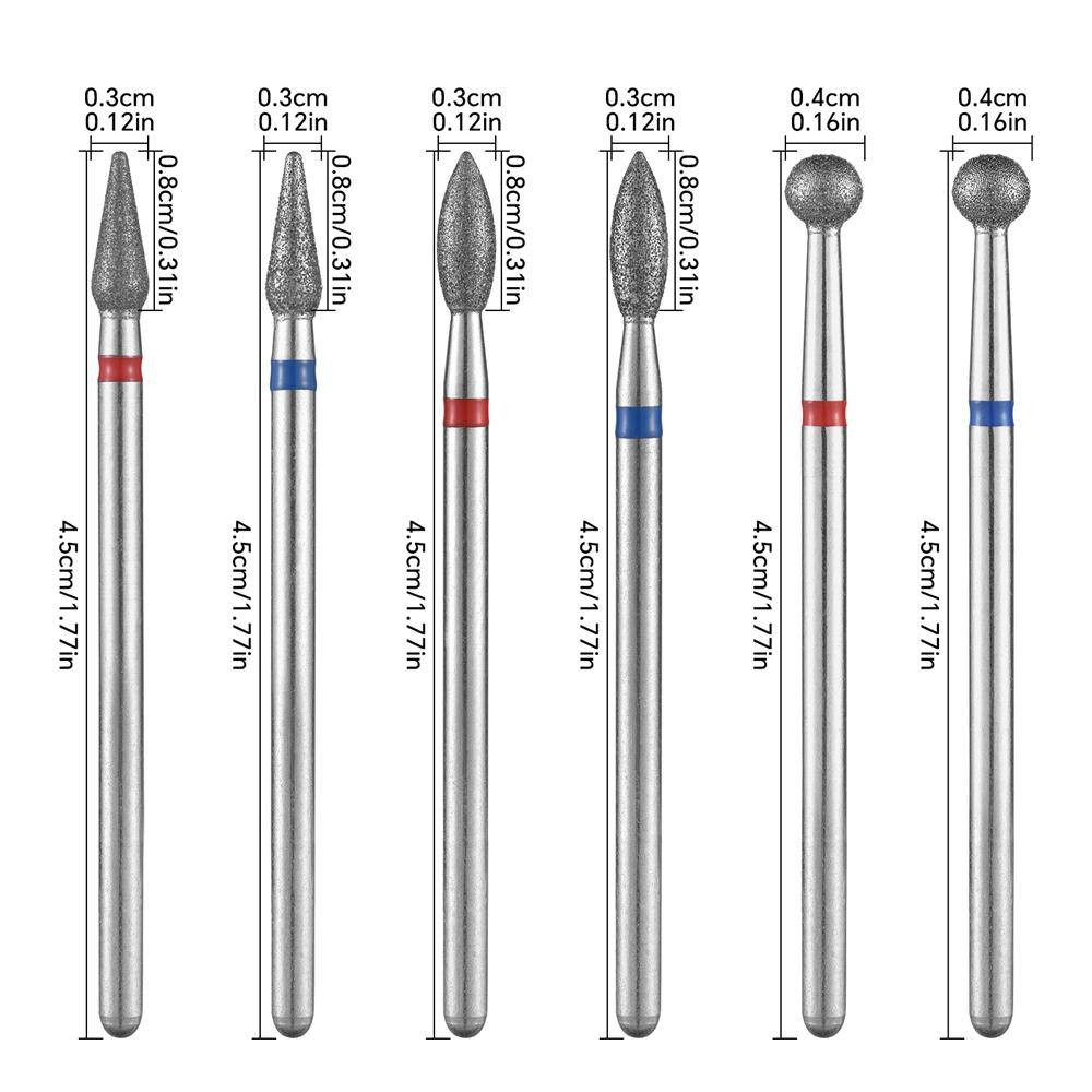 Набор из 10 алмазных фрез для ногтей Электрические фрезы для маникюра Вращающиеся боры Очистка кутикулы Маникюрные насадки для дрели