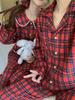 Korean Spring & Autumn Plaid Lace Peter Pan Collar Pajamas - Loose Couple Long Sleeve Homewear Set